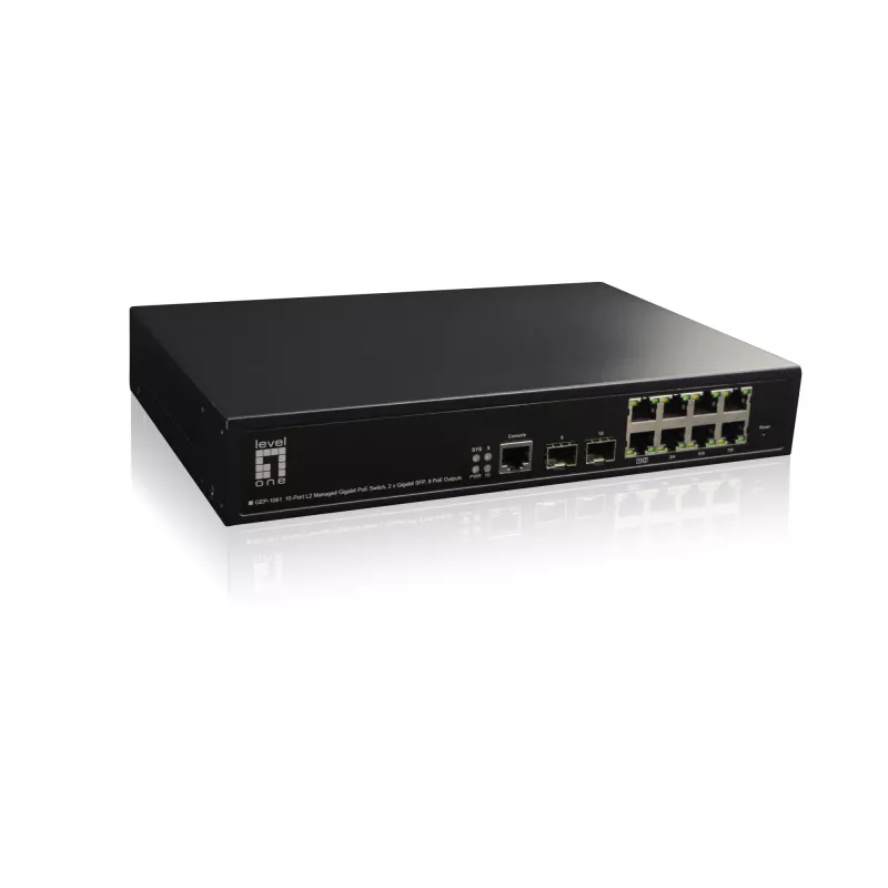 LevelOne KILBY 10-pordine L2 hallatav Gigabit PoE kommutaator, 2 x SFP, 802.3at/af PoE, 125W, 8 PoE väljundit