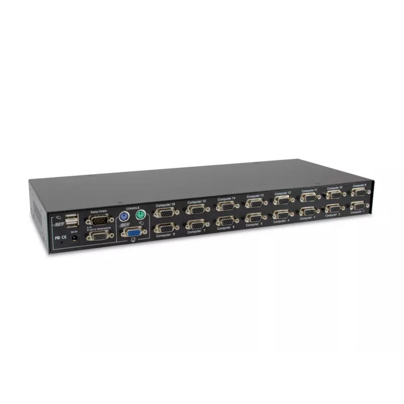 LevelOne 16-pordiline PS/2-USB VGA KVM-lüliti, 2048 x 1536 pikslit, rack-paigaldus, 1U, must