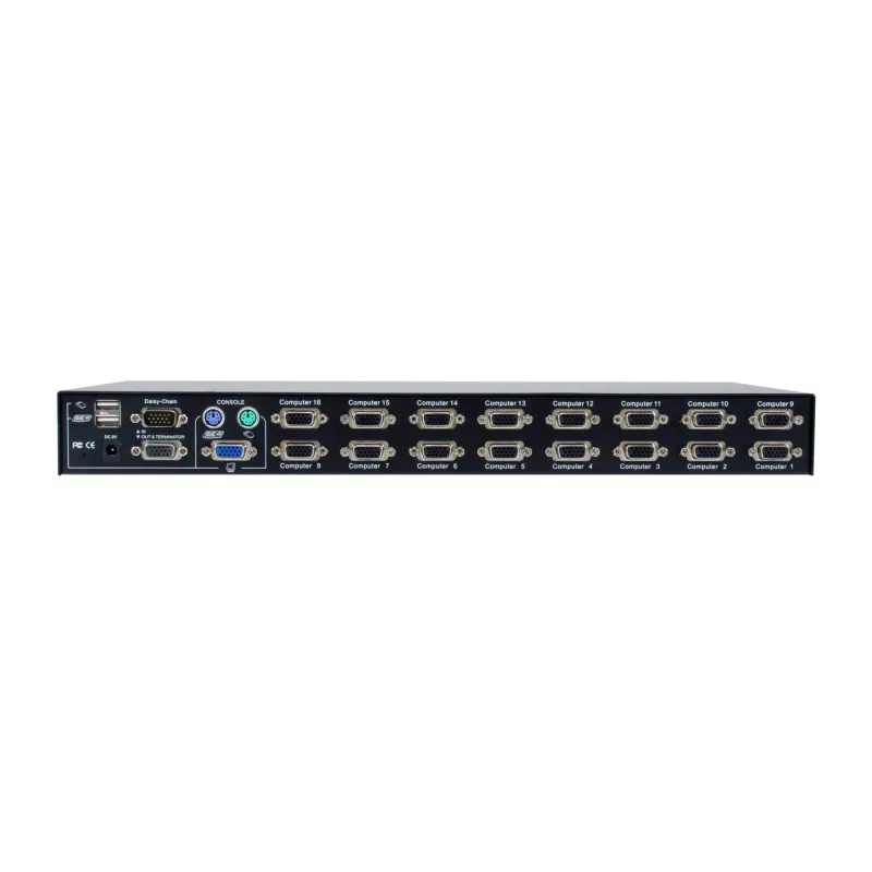 LevelOne 16-pordiline PS/2-USB VGA KVM-lüliti, 2048 x 1536 pikslit, rack-paigaldus, 1U, must