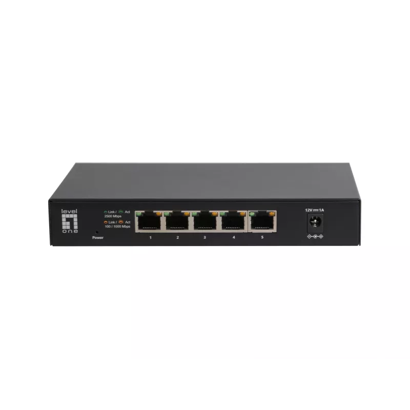 5-Pordine Haldamata 2,5G Etherneti lüliti LEVELONE GEU-0525 — 5× 2,5G RJ-45, haldamata, 25 Gbit/s kommutatsioonivõime, seinale paigaldatav