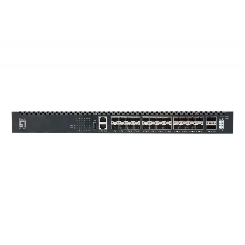 LevelOne 26-pordiline L3 hallatav TOR-kiudlüliti, 24x 1/10GbE SFP+, 2x 40/100GbE QSFP28, kuumvahetatav varutoiteplokk