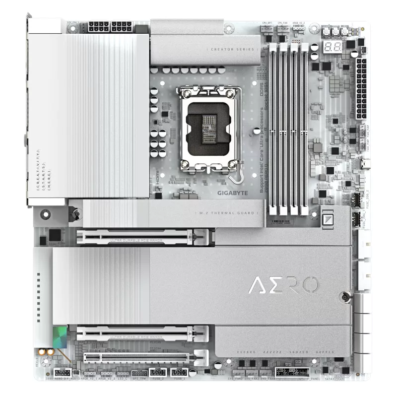 GIGABYTE Z890 AERO D emaplaat – toetab Intel Core Ultra (seeria 2) protsessoreid, 16+1+2 faasi VRM, kuni 9500 MHz DDR5 (OC), PCIe 5.0 M.2, Wi-Fi 7, Thunderbolt 5