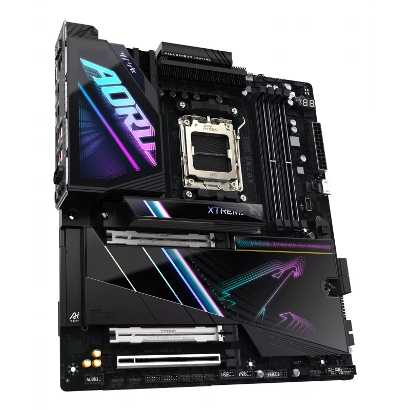 GIGABYTE X870E AORUS XTREME AI TOP emaplaat – toetab AMD Ryzen 9000 seeria protsessoreid, 18+2+2 faasi VRM, kuni 8800MHz DDR5 (OC), 1xPCIe 5.0 M.2 + 3xPCIe 4.0 M.2, WI-FI 7, 10GbE LAN, USB 4