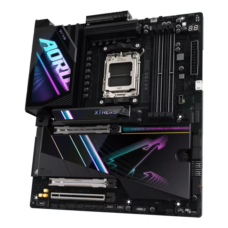 GIGABYTE X870E AORUS XTREME AI TOP emaplaat – toetab AMD Ryzen 9000 seeria protsessoreid, 18+2+2 faasi VRM, kuni 8800MHz DDR5 (OC), 1xPCIe 5.0 M.2 + 3xPCIe 4.0 M.2, WI-FI 7, 10GbE LAN, USB 4