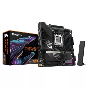 GIGABYTE B850M AORUS ELITE WIFI6E emaplaat – AMD Ryzen 9000 seeria protsessoritele, 12+2+2 faasi digitaalne VRM, kuni 8200 MHz DDR5 (OC), 1xPCIe 5.0 + 1xPCIe 4.0 M.2, WIFI 6E, 2.5GbE LAN, USB 3.2 Gen 2