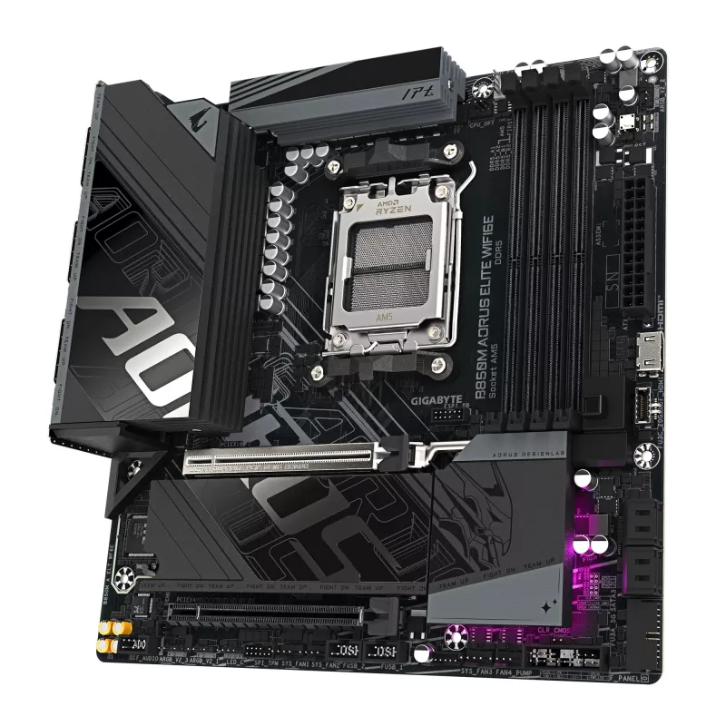 GIGABYTE B850M AORUS ELITE WIFI6E emaplaat – AMD Ryzen 9000 seeria protsessoritele, 12+2+2 faasi digitaalne VRM, kuni 8200 MHz DDR5 (OC), 1xPCIe 5.0 + 1xPCIe 4.0 M.2, WIFI 6E, 2.5GbE LAN, USB 3.2 Gen 2