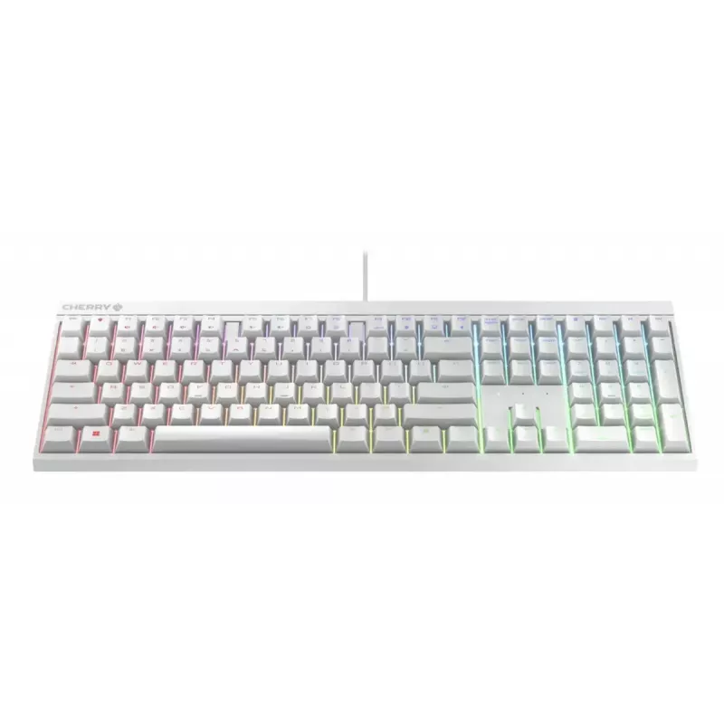 Juhtmega mehaaniline mänguriklaviatuur Cherry MX 2.0S — Täissuuruses (100%), QWERTZ saksa paigutus, RGB taustvalgustus, USB, valge
