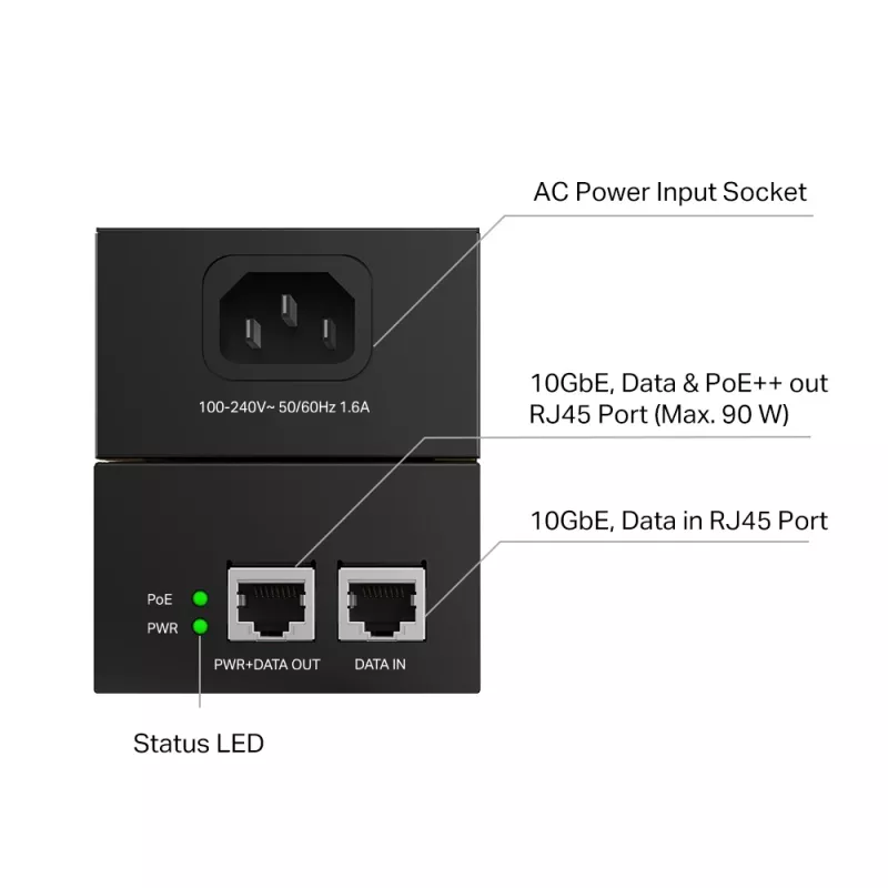 PoE-sisestaja TP-Link Omada POE380S 10 Gigabit Ethernet 100-240V Must