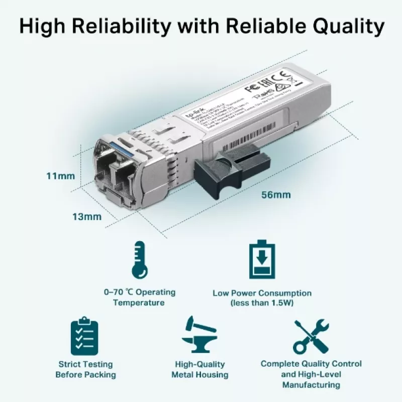 TP-Link SM5110-LR võrgu transiiverimoodul Fiiberoptika 10000 Mbit/s SFP+ 1310 nm