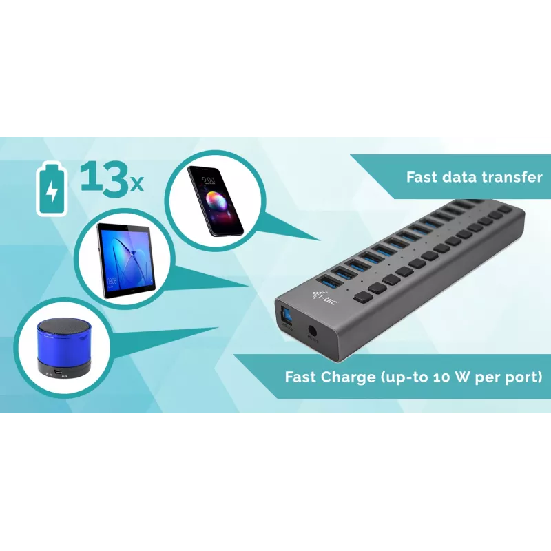 i-tec USB 3.0 laadimise HUB 13port + toiteadapter 60 W
