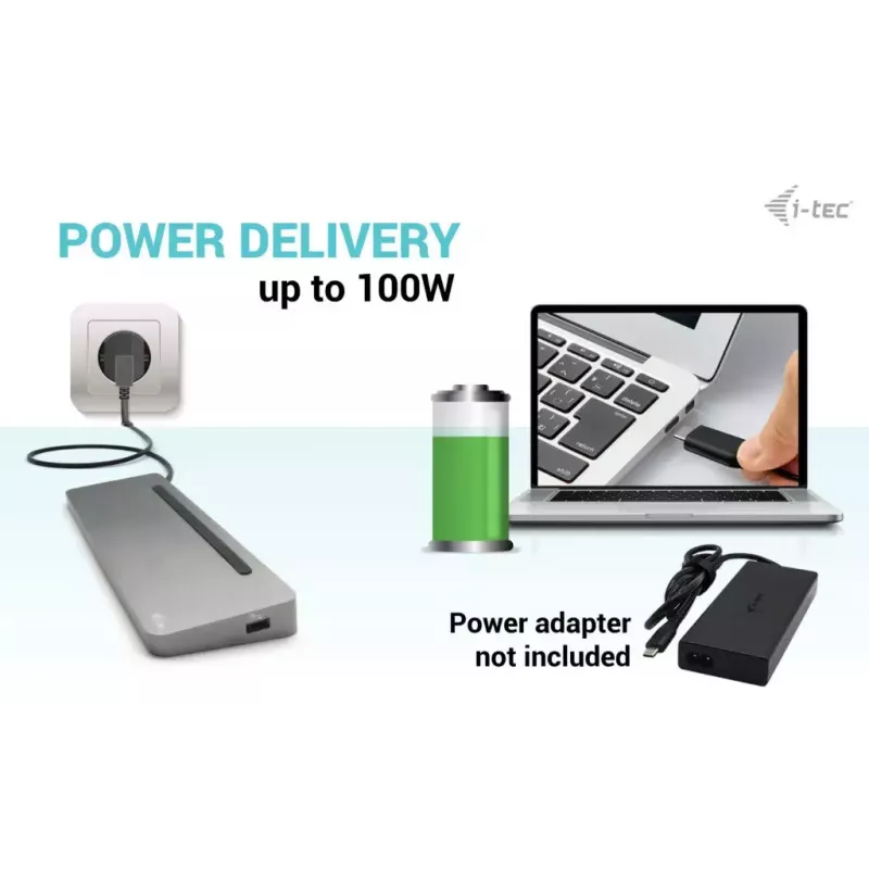 i-tec USB-C metallist ergonoomiline 3x 4K ekraani dokkimisjaam + toiteedastus 100 W