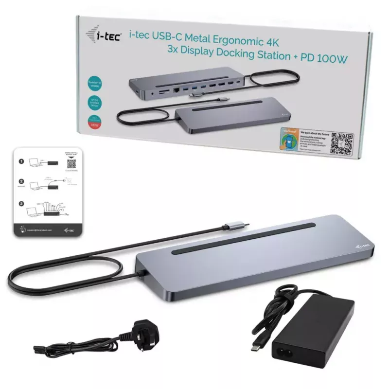 i-tec USB-C metallist ergonoomiline 3x 4K ekraani dokkimisjaam + toiteedastus 100 W