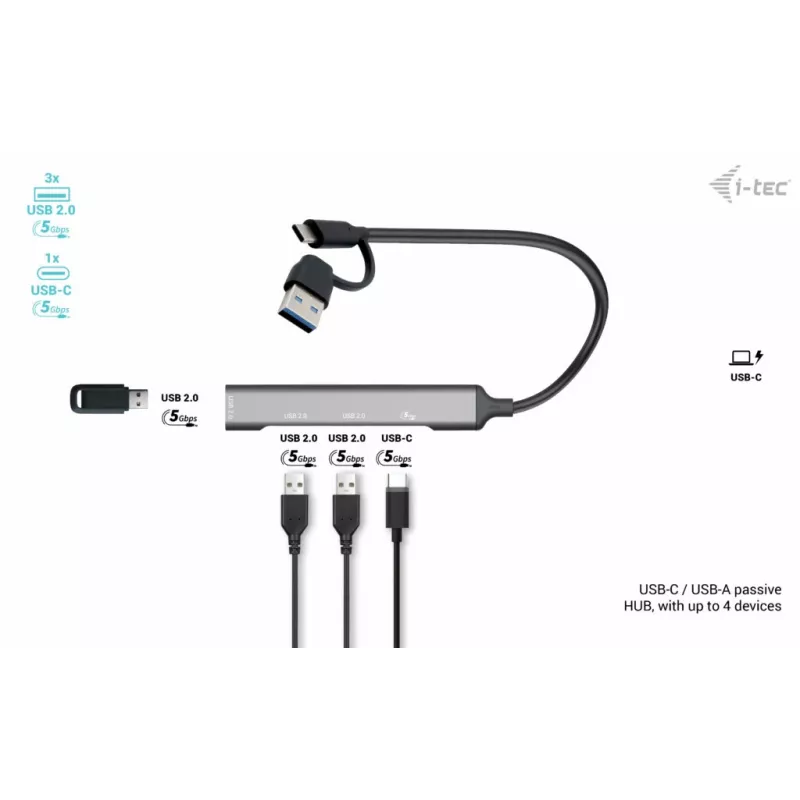 i-tec USB-C/USB-A metallist HUB 1x USB 3.0 + 3x USB 2.0