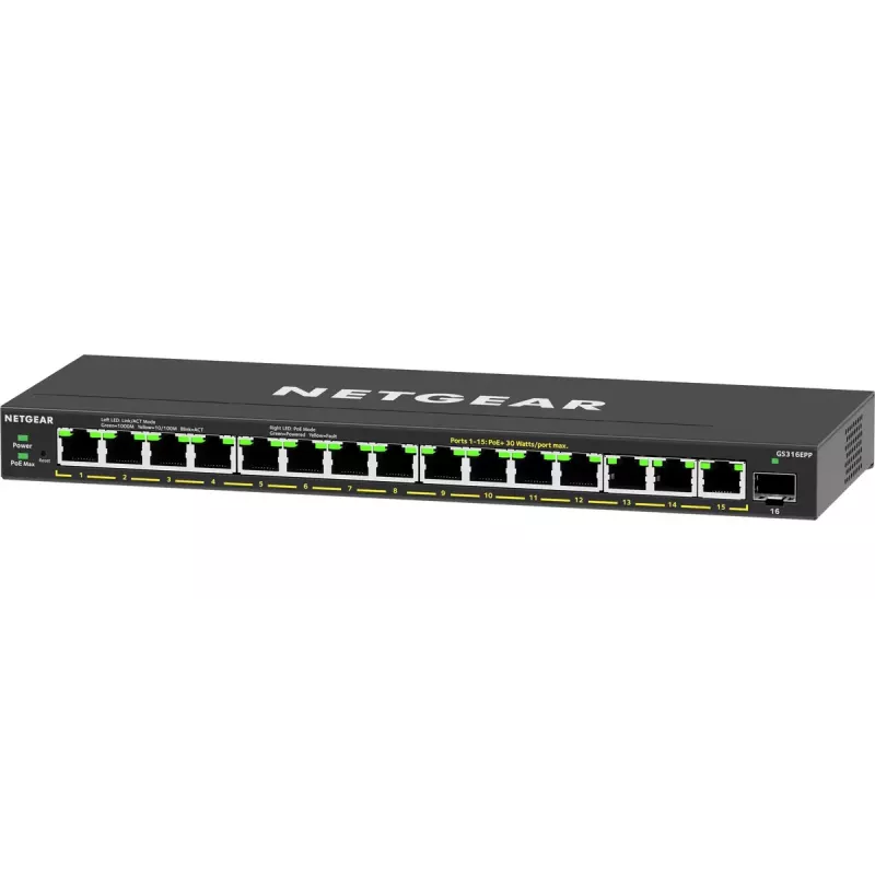 Hallatav kommutaator NETGEAR GS316EPP 16-pordiline PoE+ Gigabit Ethernet