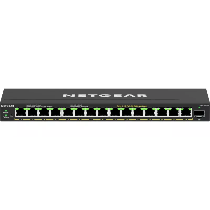 Hallatav kommutaator NETGEAR GS316EPP 16-pordiline PoE+ Gigabit Ethernet