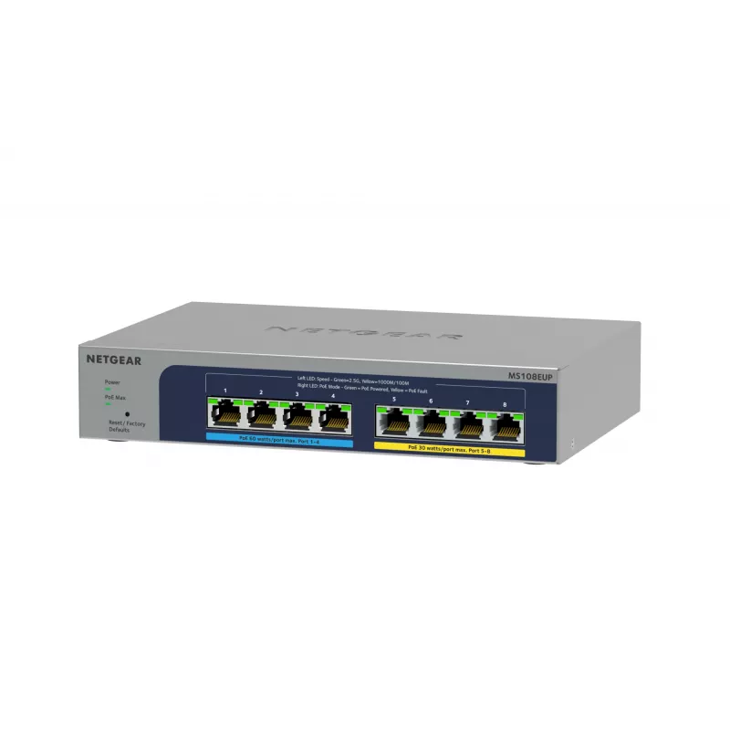 NETGEAR 8-pordiline Ultra60 PoE++ Multi-Gigabit (2,5G) Ethernet Plus lüliti, hallatav, L2/L3, 2,5G Ethernet (100/1000/2500), täisdupleks, Power over Ethernet (PoE)