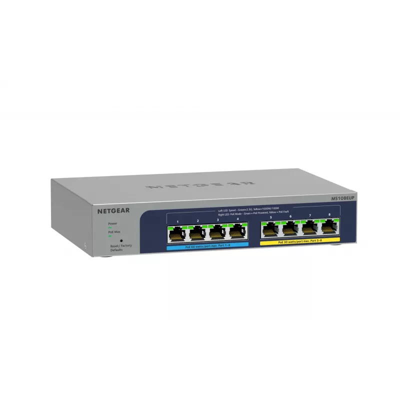 NETGEAR 8-pordiline Ultra60 PoE++ Multi-Gigabit (2,5G) Ethernet Plus lüliti, hallatav, L2/L3, 2,5G Ethernet (100/1000/2500), täisdupleks, Power over Ethernet (PoE)