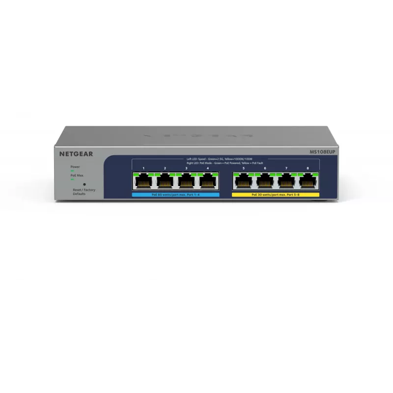 NETGEAR 8-pordiline Ultra60 PoE++ Multi-Gigabit (2,5G) Ethernet Plus lüliti, hallatav, L2/L3, 2,5G Ethernet (100/1000/2500), täisdupleks, Power over Ethernet (PoE)
