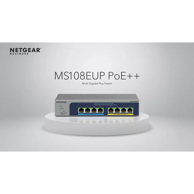 NETGEAR 8-pordiline Ultra60 PoE++ Multi-Gigabit (2,5G) Ethernet Plus lüliti, hallatav, L2/L3, 2,5G Ethernet (100/1000/2500), täisdupleks, Power over Ethernet (PoE)