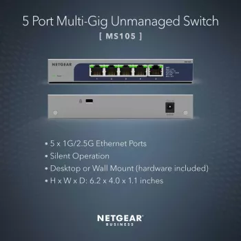 NETGEAR MS105-100EUS võrgukommutaator Haldamata 2.5G Ethernet (100/1000/2500) Toide üle Etherneti (PoE) 1U
