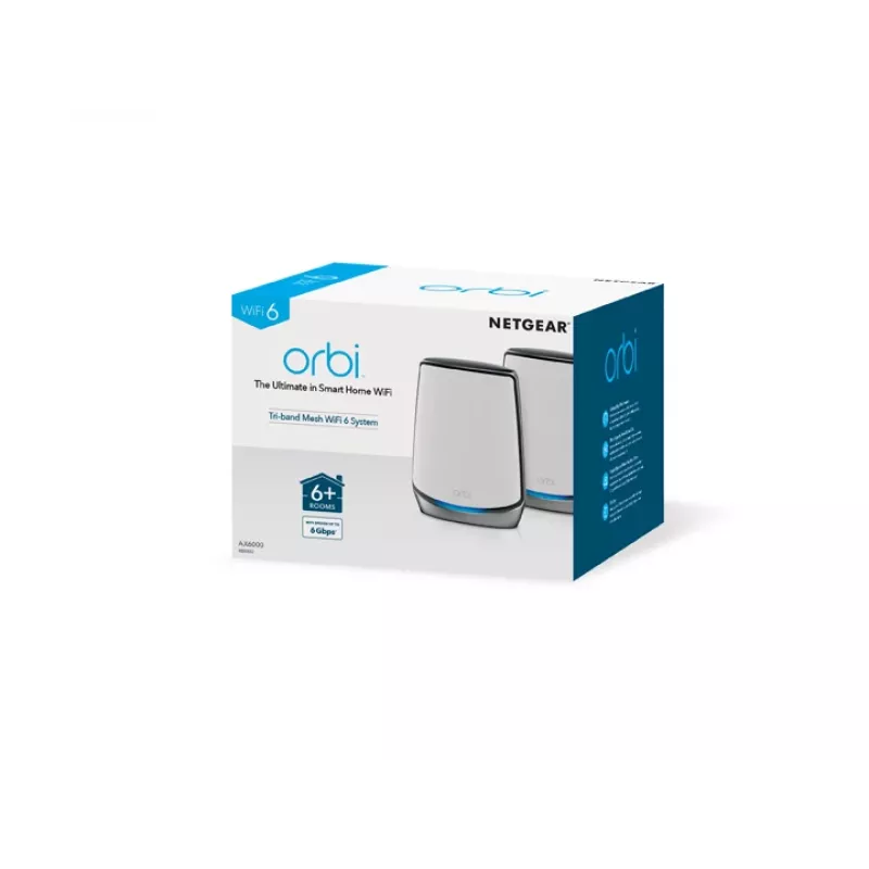 NETGEAR Orbi RBK852 AX6000 WiFi 6 Mesh-süsteem Kolmeribaline (2,4 GHz / 5 GHz / 5 GHz) Wi-Fi 6 (802.11ax) Hall, Valge 8 Sisemine