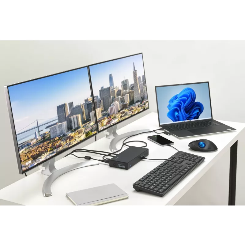 Kensington SD4781P EQ USB-C & USB-A Dual 4K dokkimisjaam, juhtmega, USB 3.2 Gen 2 (3.1 Gen 2) Type-C, 100 W, 3.5 mm, 10,100,1000 Mbit/s, must