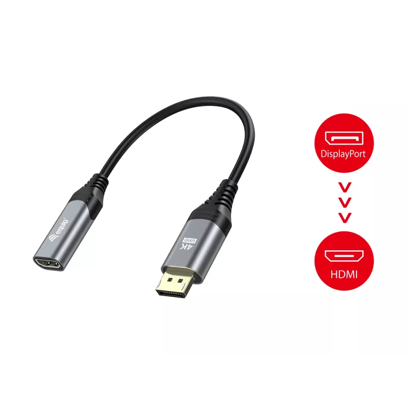 Equip DisplayPort 1.2 HDMI-adapter, 4K/60 Hz, 0,15 m, DisplayPort, HDMI, isane, emane, sirge