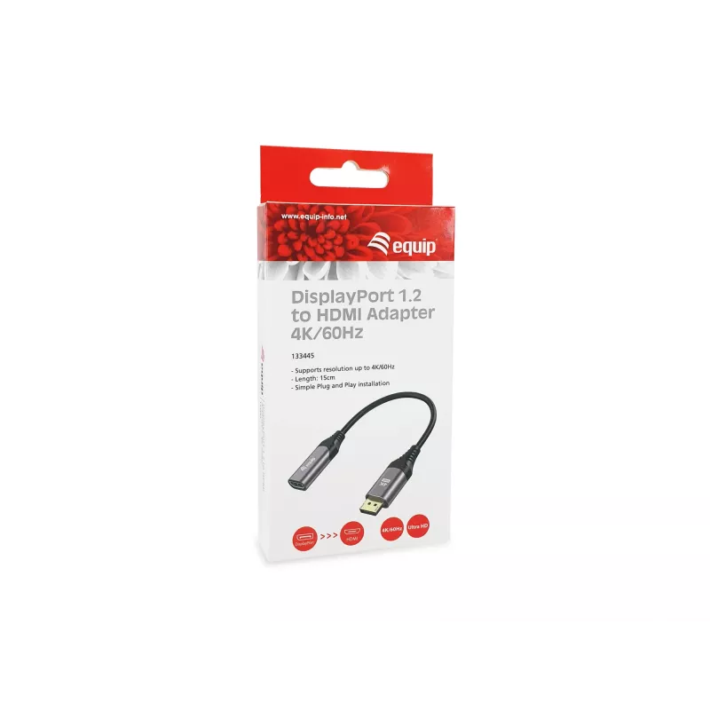 Equip DisplayPort 1.2 HDMI-adapter, 4K/60 Hz, 0,15 m, DisplayPort, HDMI, isane, emane, sirge