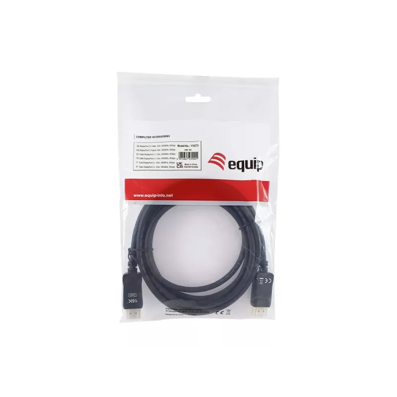 Equip DisplayPort 2.1 kaabel, 3,0 m, 16K/60 Hz, 40 Gbit/s