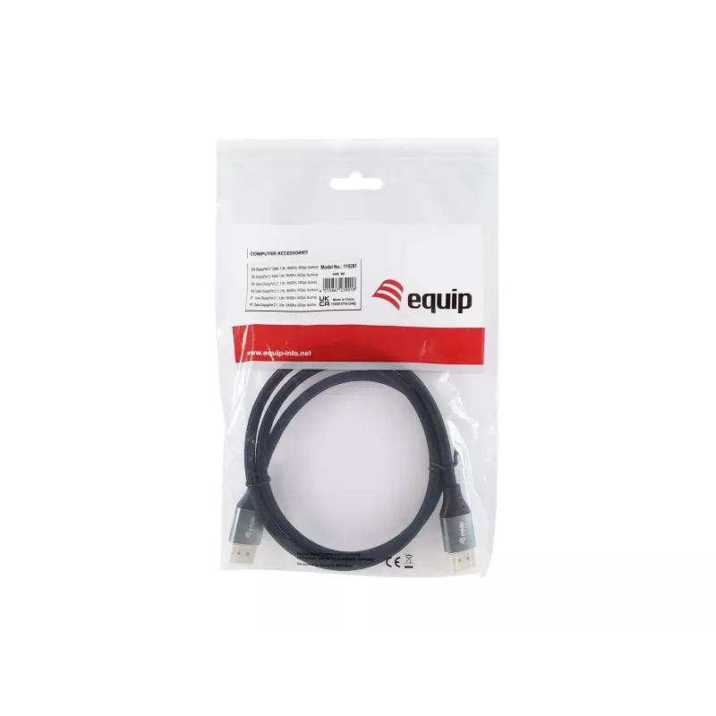 Equip DisplayPort 2.1 Premium kaabel, 1,0 m, 16K/60Hz, 54 Gbps