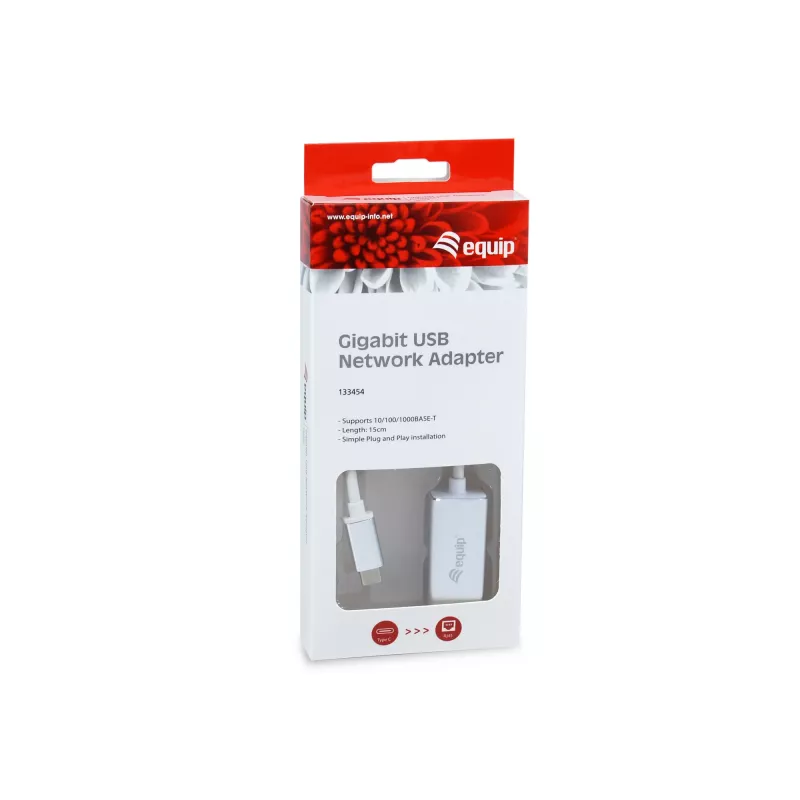 Equip USB Type C to RJ45 Gigabit Network Adapter, juhtmega, USB Type-C, Ethernet, 1000 Mbit/s, hõbedane