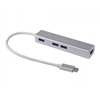 Equip USB-C 3-port USB 3.0 ja Gigabit adapteriga jaotur, USB 3.2 Gen 1 (3.1 Gen 1) Type-C, hõbedane, USB 3.2 Gen 1 (3.1 Gen 1) Type-A, WLAN, alumiinium, 22 mm, 15 mm