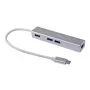 Equip USB-C 3-port USB 3.0 ja Gigabit adapteriga jaotur, USB 3.2 Gen 1 (3.1 Gen 1) Type-C, hõbedane, USB 3.2 Gen 1 (3.1 Gen 1) Type-A, WLAN, alumiinium, 22 mm, 15 mm
