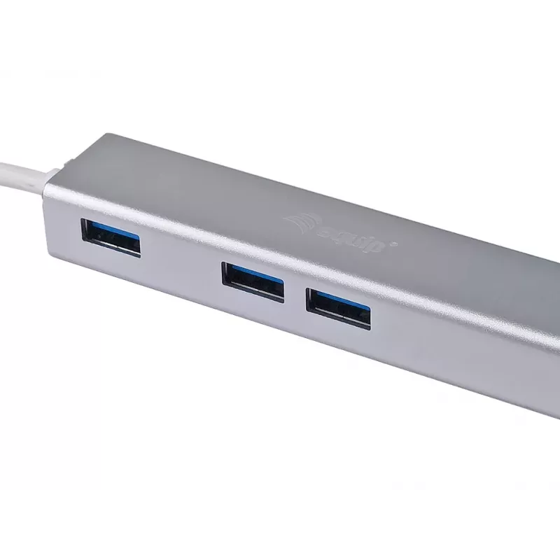 Equip USB-C 3-port USB 3.0 ja Gigabit adapteriga jaotur, USB 3.2 Gen 1 (3.1 Gen 1) Type-C, hõbedane, USB 3.2 Gen 1 (3.1 Gen 1) Type-A, WLAN, alumiinium, 22 mm, 15 mm