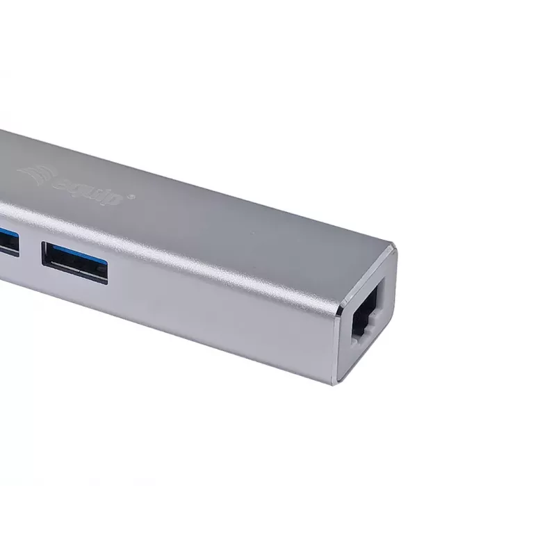 Equip USB-C 3-port USB 3.0 ja Gigabit adapteriga jaotur, USB 3.2 Gen 1 (3.1 Gen 1) Type-C, hõbedane, USB 3.2 Gen 1 (3.1 Gen 1) Type-A, WLAN, alumiinium, 22 mm, 15 mm