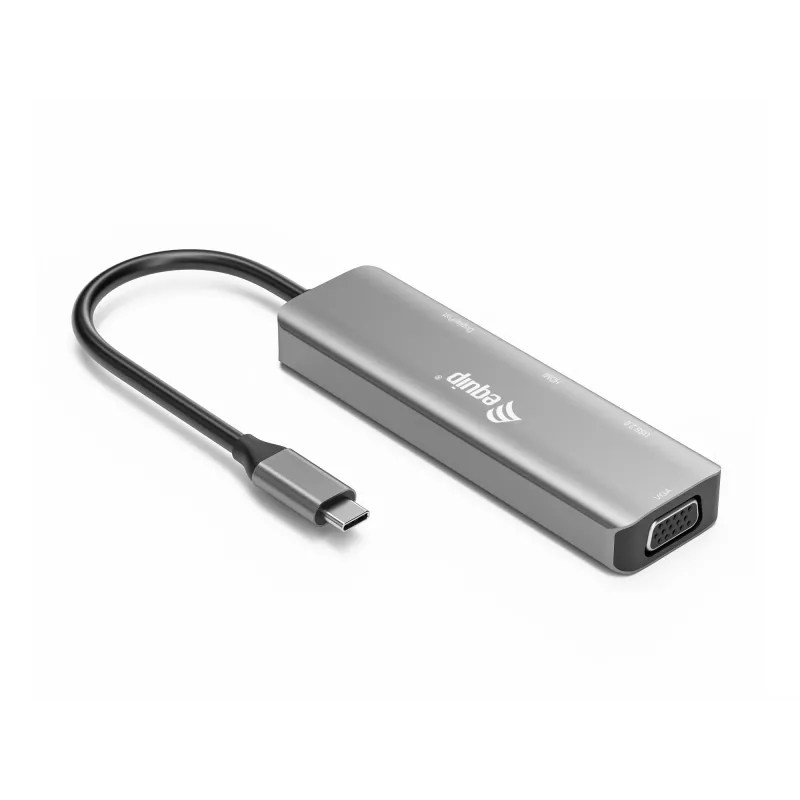 Equip USB-C – HDMI/DisplayPort/VGA/USB-adapter, USB USB-C, HDMI-väljund, DisplayPort-väljund, VGA (D-Sub) väljund, 3840 x 2160 pikslit