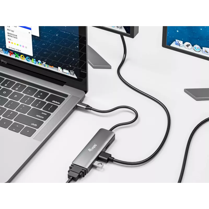 Equip USB-C – HDMI/DisplayPort/VGA/USB-adapter, USB USB-C, HDMI-väljund, DisplayPort-väljund, VGA (D-Sub) väljund, 3840 x 2160 pikslit