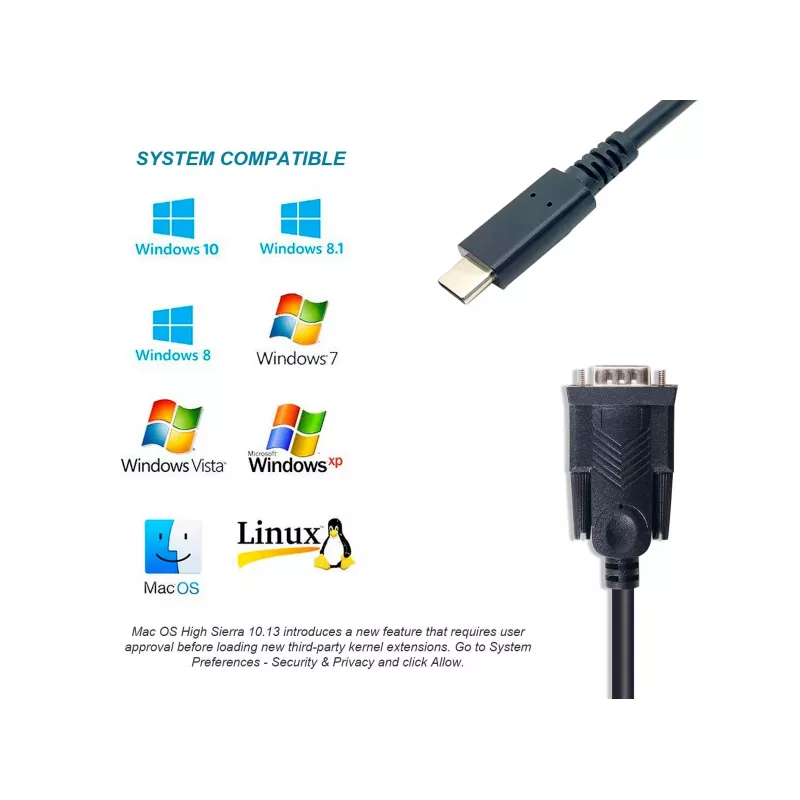 Equip USB-C – Serial DB9 kaabel M/M 1,5 m must
