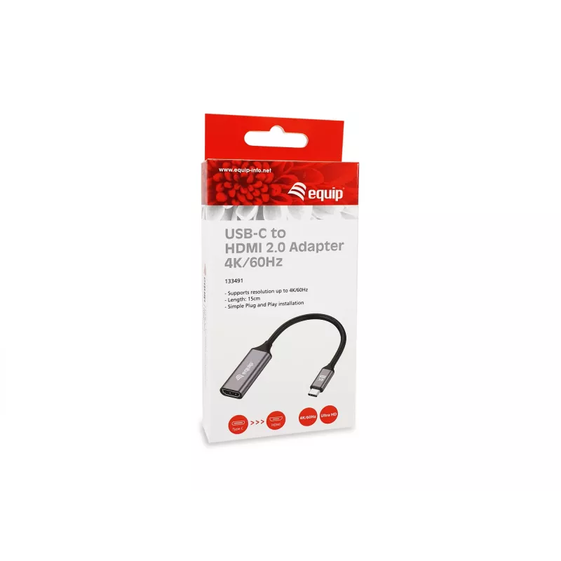 Equip USB-C – HDMI 2.0 adapter, 4K/60 Hz, 0,15 m, USB USB-C, HDMI, isane, emane, otse