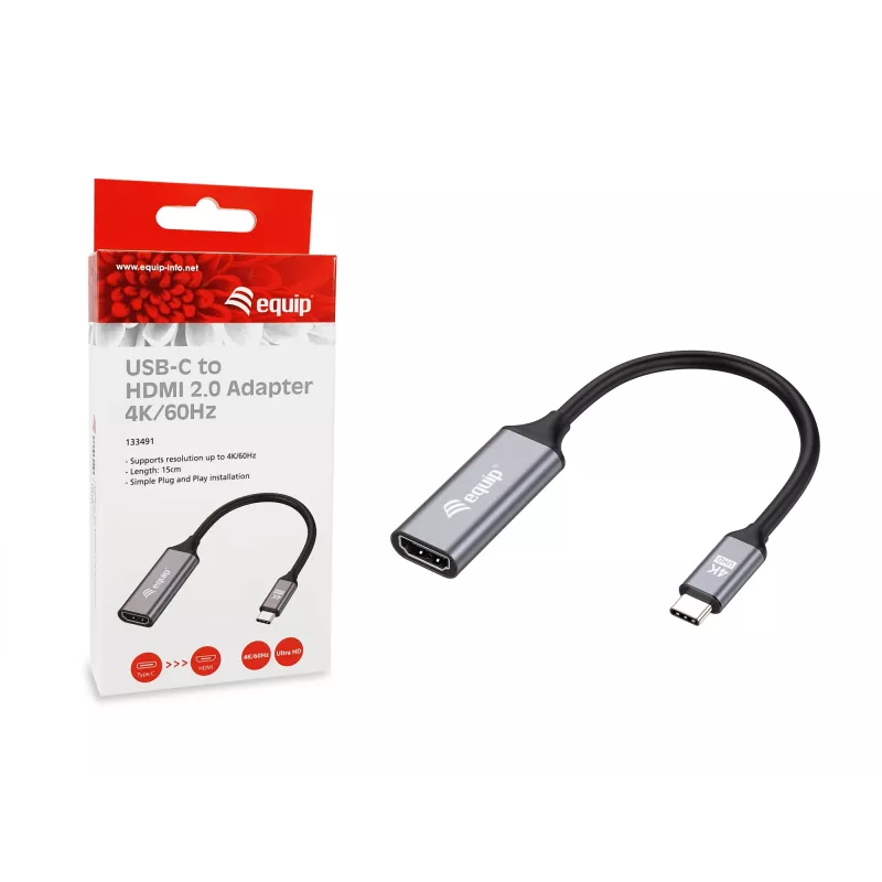 Equip USB-C – HDMI 2.0 adapter, 4K/60 Hz, 0,15 m, USB USB-C, HDMI, isane, emane, otse