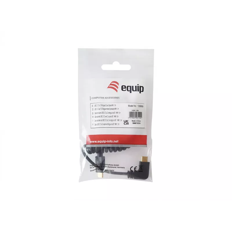 Equip USB 2.0 C to C 90° nurgaga spiraalkaabel M/M 1 m must
