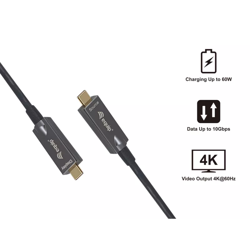 Equip USB-C–C aktiivne optiline kaabel, M/M, 15 m, PD 60 W, 4K/60 Hz, 10 Gbit/s, Video+Andmed+PD