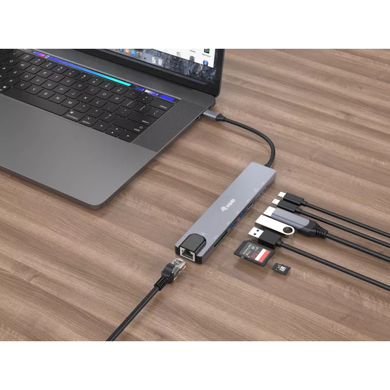 Equip USB-C 8-ühes mitmeotstarbeline adapter, juhtmega, USB USB-C, 100 W, 1000 Mbit/s, 1000BASE-T, IEEE 802.3ab