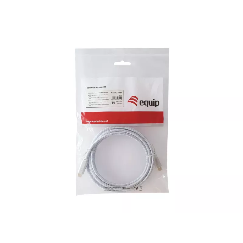 USB-C–USB-C kaabel EQUIP 3,0 m – USB 3.2 Gen 2, 10 Gbps, PD 100 W, 4K/60 Hz, valge
