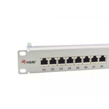 Equip 24-porti Cat.6A varjestatud jaotuspaneel, helehall, 10/100/1000Base-T(X), Gigabit Ethernet, 1000 Mbit/s, RJ-45, Cat6a, riiulipaigaldus