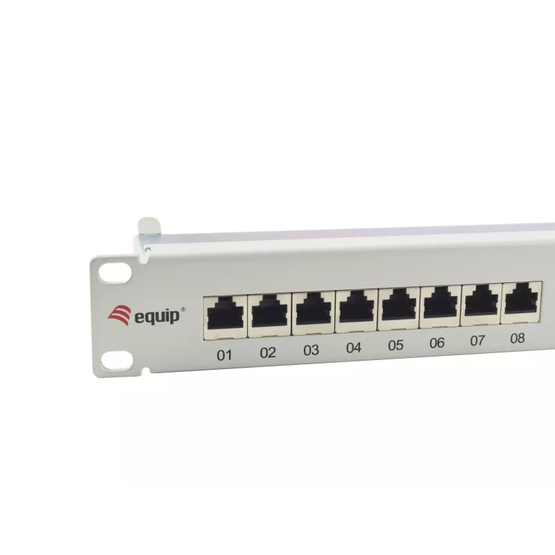 Equip 24-porti Cat.6A varjestatud jaotuspaneel, helehall, 10/100/1000Base-T(X), Gigabit Ethernet, 1000 Mbit/s, RJ-45, Cat6a, riiulipaigaldus