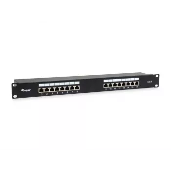 Equip 16-pordiline Cat.6 varjestatud jaotuspaneel, must, 10/100/1000Base-T(X), Gigabit Ethernet, 1000 Mbit/s, RJ-45, Cat6, riiulipaigaldus