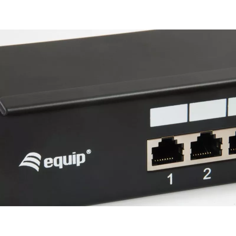 Equip 16-pordiline Cat.6 varjestatud jaotuspaneel, must, 10/100/1000Base-T(X), Gigabit Ethernet, 1000 Mbit/s, RJ-45, Cat6, riiulipaigaldus