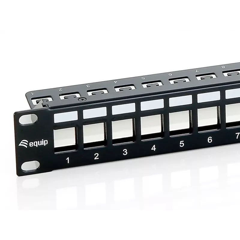 Equip 24-porti keystone Cat.6 varjestatud paigalduspaneel, must, Cat6, riiulipaigaldus, 1U, must, 92,5 mm, 483 mm