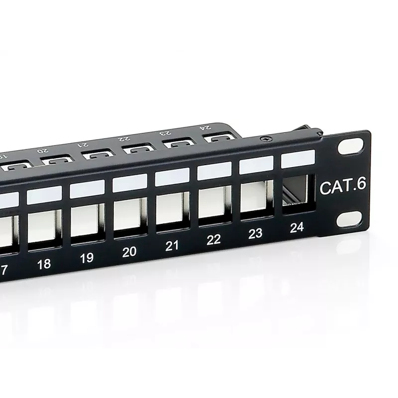 Equip 24-porti keystone Cat.6 varjestatud paigalduspaneel, must, Cat6, riiulipaigaldus, 1U, must, 92,5 mm, 483 mm